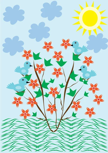 木と花の抽象的な背景 — ストックベクタ