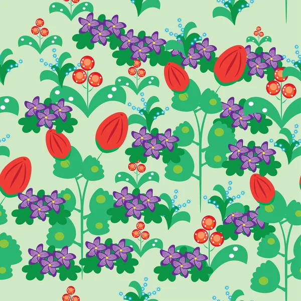 Безшовна структура з ягодами та кольорами. Дерев'яна галявина — стоковий вектор