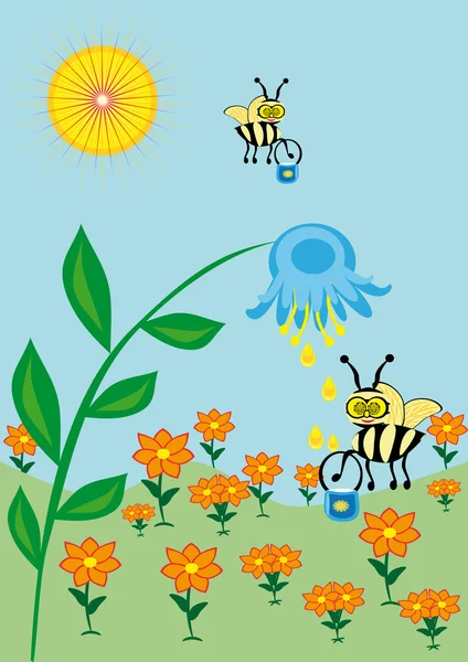 The bee collects nectar — Stock Vector