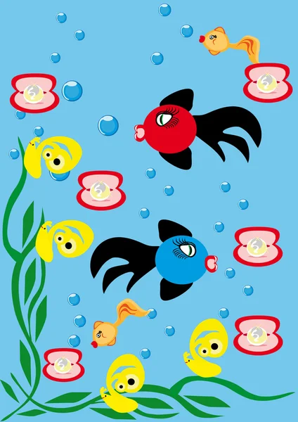 Fond sous-marin abstrait avec de petits poissons — Image vectorielle