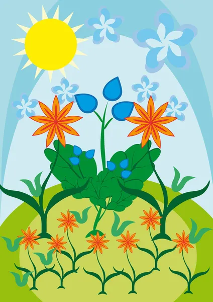 空と緑に対するいくつかの花 — ストックベクタ