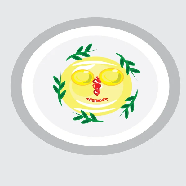 Веселые яйца на тарелке — стоковый вектор