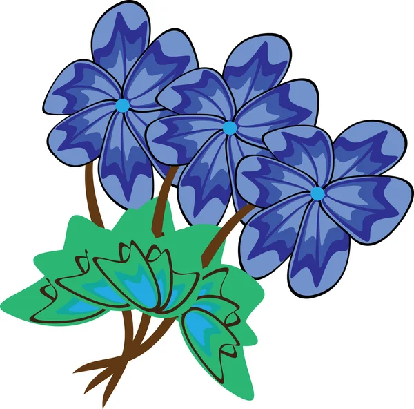 Drie donkere blauwe bloemen — Stockvector