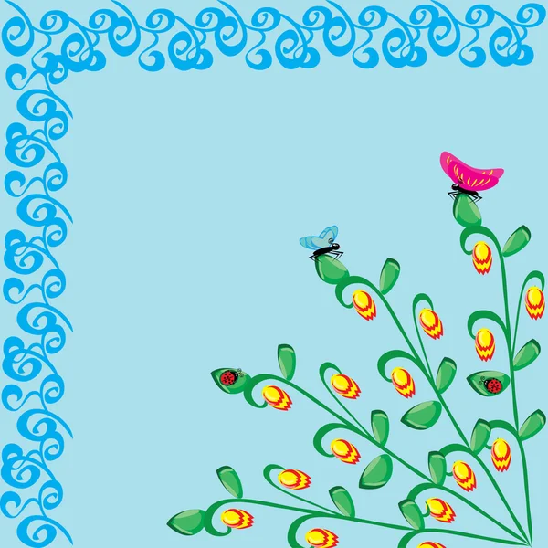 Cadre abstrait avec des papillons et des coccinelles — Image vectorielle