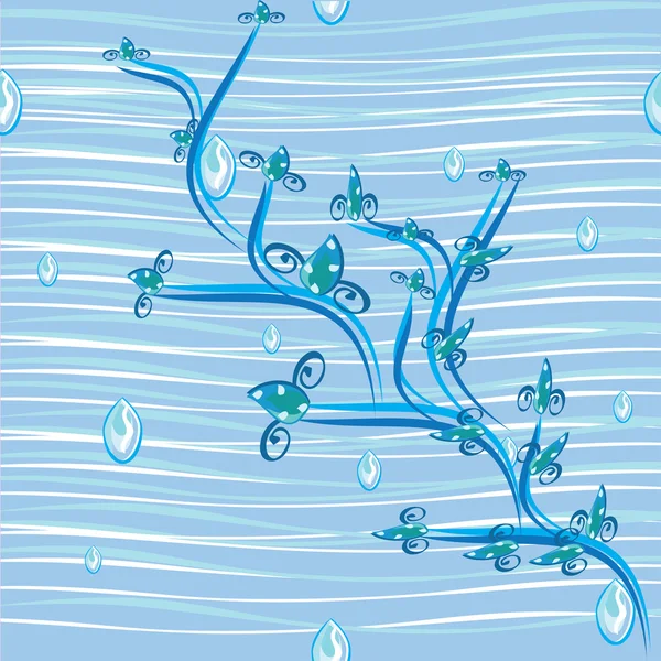 Fondo de agua abstracto y rama con flores — Vector de stock