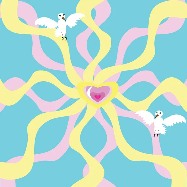 Arrière-plan avec coeur et oiseaux blancs — Image vectorielle