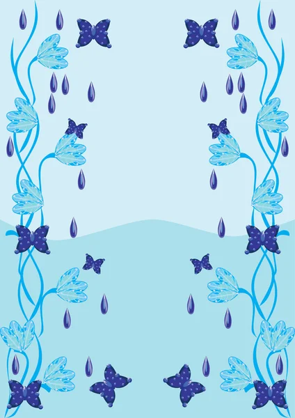 Quadro abstrato com borboletas em um fundo azul — Vetor de Stock