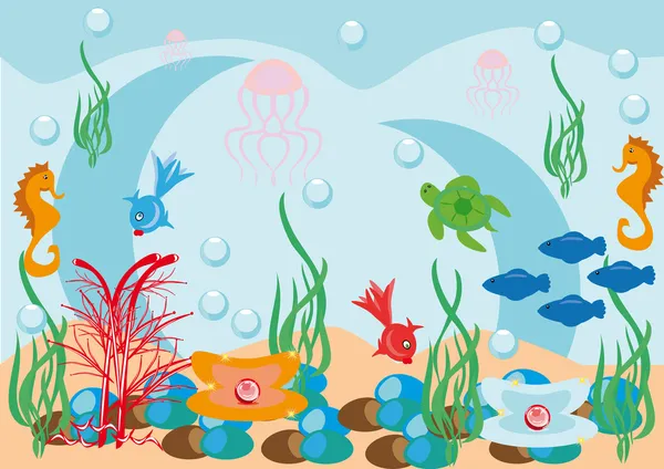 Fundo subaquático abstrato com pequenos peixes Gráficos De Vetores