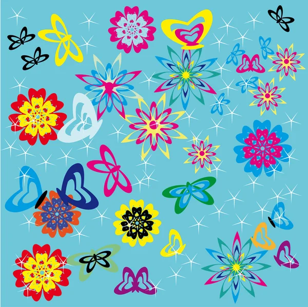 用鲜花和 batterflies 抽象背景 — 图库矢量图片
