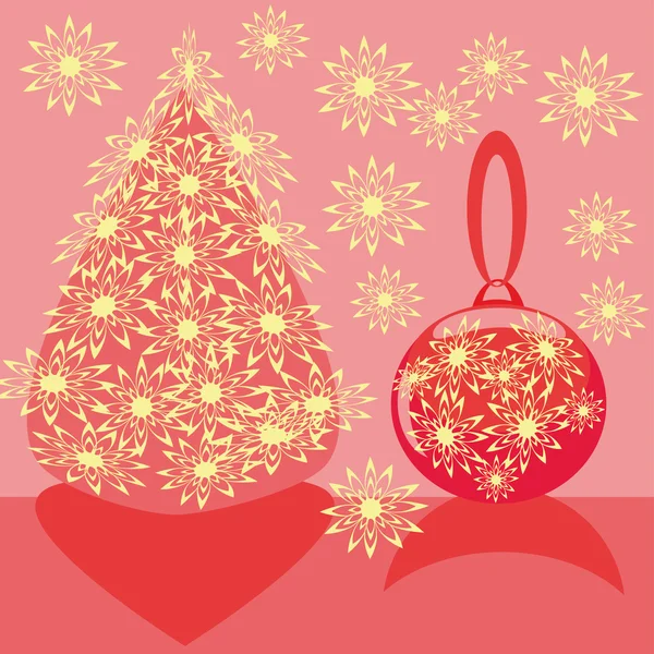 Christmas plot.Tree and ball. — Stock Vector