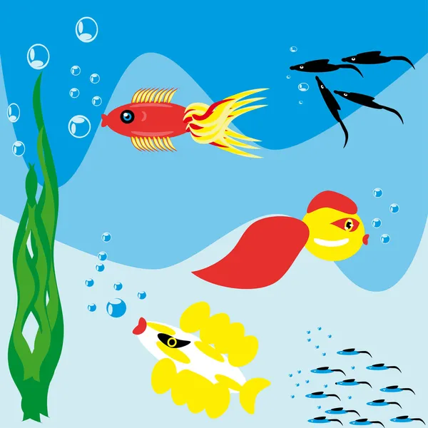 鱼在水下的世界 — 图库矢量图片