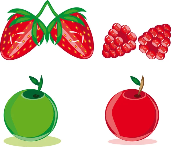 Apfel, Erdbeere und Himbeere — Stockvektor