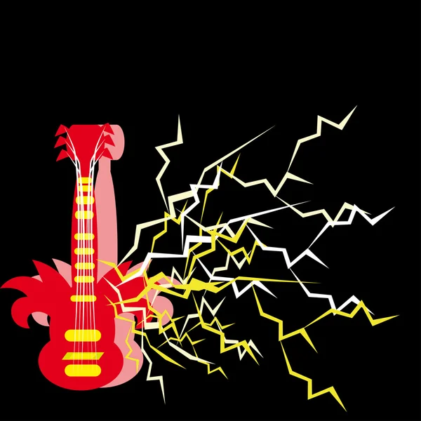 Gitarre auf schwarzem Hintergrund mit Blitzen — Stockvektor