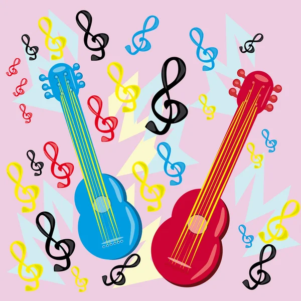 Deux guitares sur fond musical — Image vectorielle