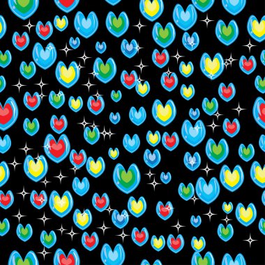 abstract pattern with bright stars and hearts clipart