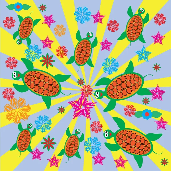 Abstract cheerful children's background with turtles — Stock Vector