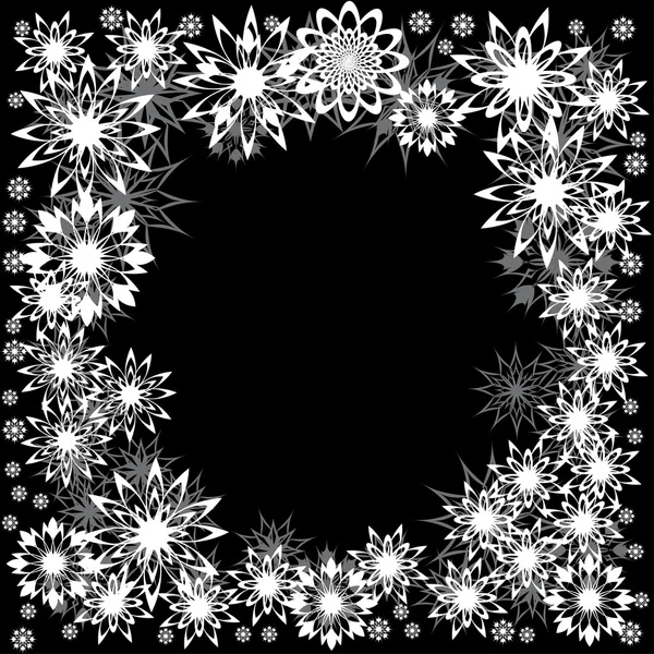 Marco de invierno floral con copos de nieve — Vector de stock