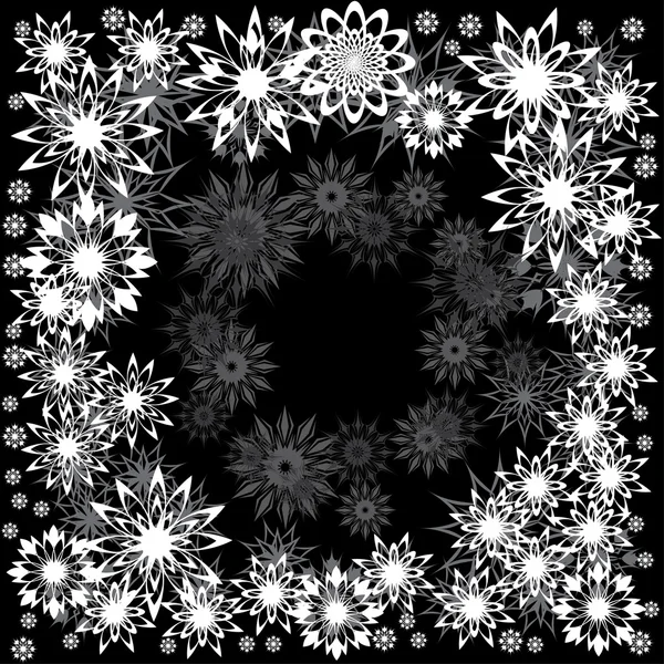 Moldura de inverno floral com flocos de neve — Vetor de Stock