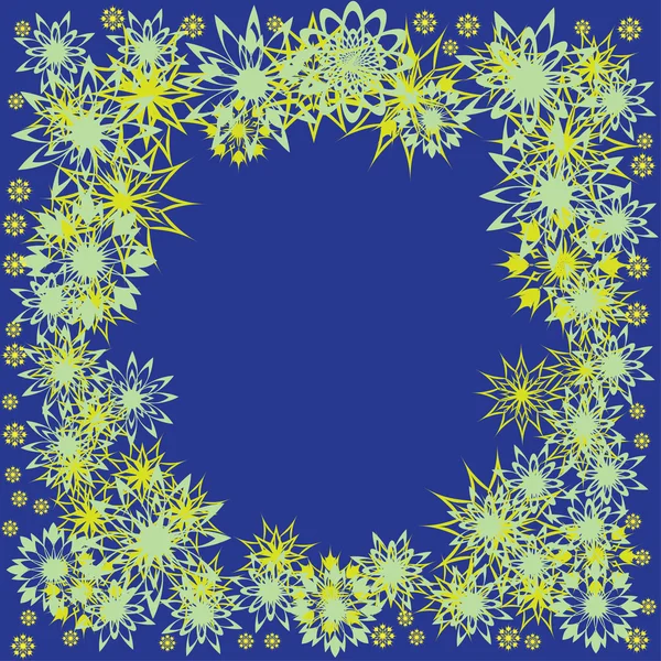 Marco de invierno floral con copos de nieve — Vector de stock