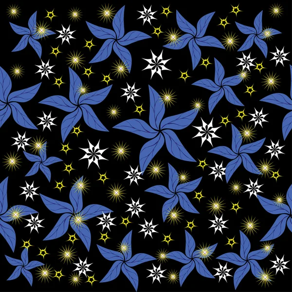 Ночное небо с яркими звездами и абстрактными цветами — стоковый вектор
