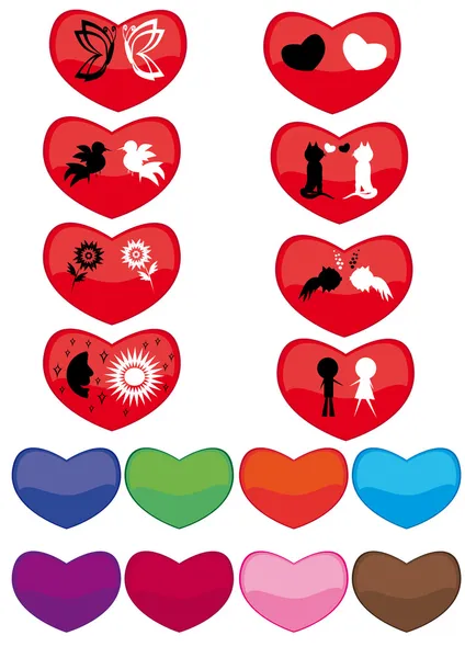 Set de inimi cu siluete diferite — Vector de stoc