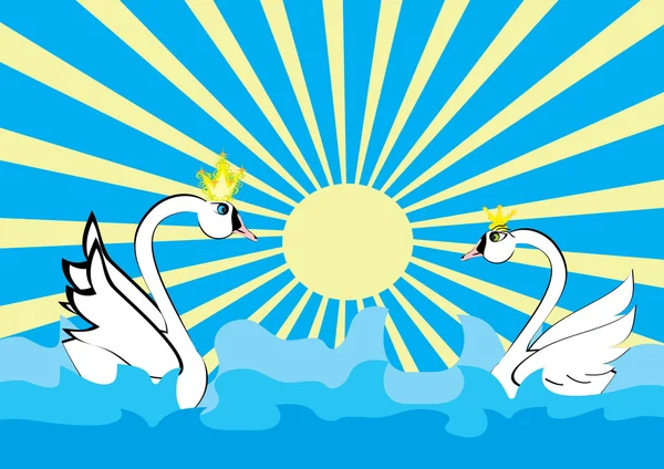 Любовь двух лебедей и моря — стоковый вектор
