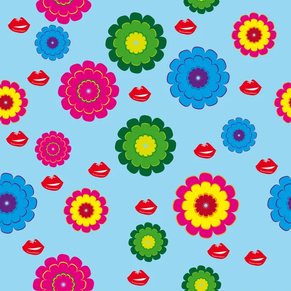 Abstraktes nahtloses Muster mit Lippen und Blumen — Stockvektor