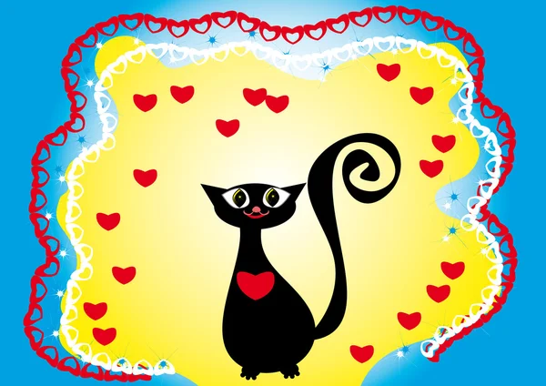 Cadre d'amour avec chat dessin animé — Image vectorielle