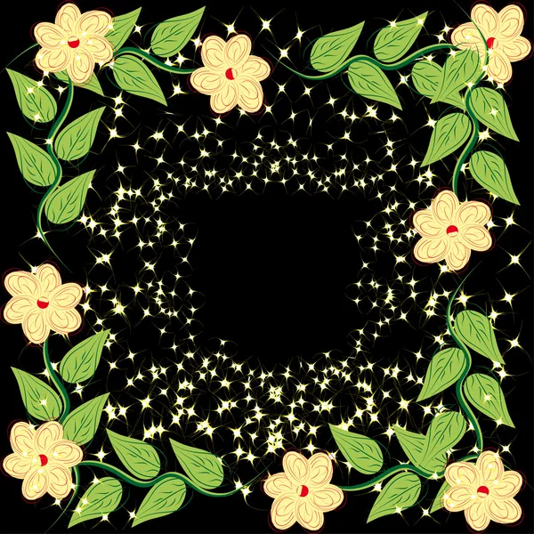 抽象框架与花朵和叶子 — 图库矢量图片