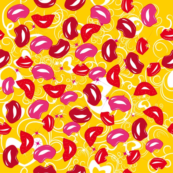 嘴唇与抽象无缝模式 — 图库矢量图片