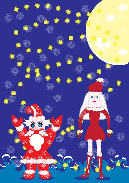 Santa-klaus en de sneeuw meisje — Stockvector