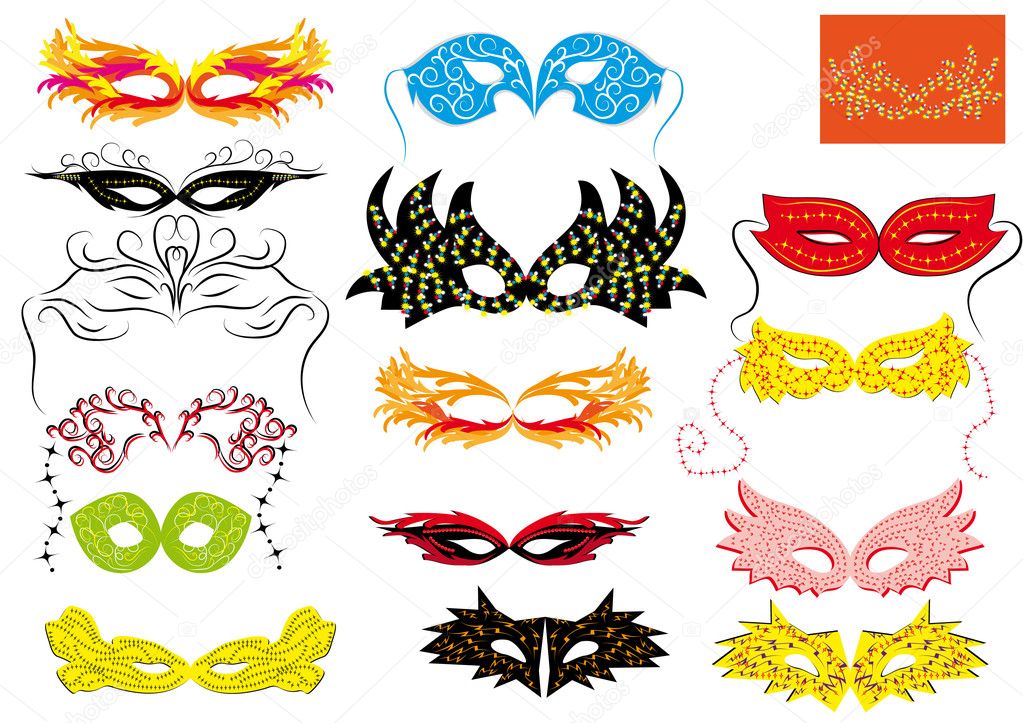 Set of abstract vector isolated carnival masks