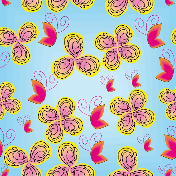 Abstracte naadloze patroon met bloemen en vlinders — Stockvector