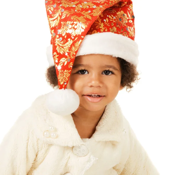 Bellissimo bambino in cappello e pelliccia di Natale — Foto Stock