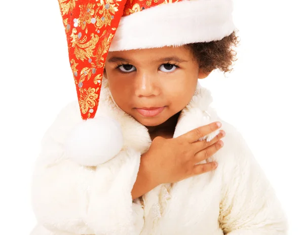 Adorável bebê em chapéu de Natal e pele — Fotografia de Stock