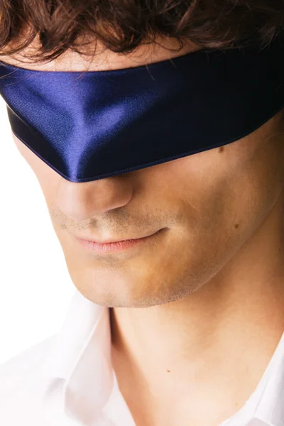 stock image Close-up portrait of a handsome blindfold man