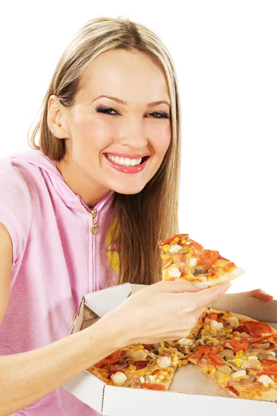 Bella donna con una pizza — Foto Stock