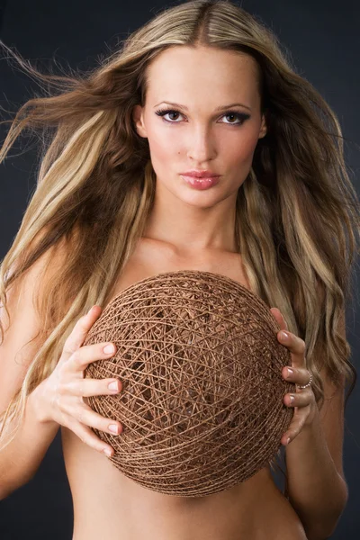Beautiful sexy woman with skein of thread — Stock Photo, Image