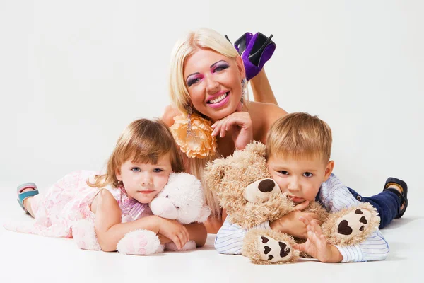 Cheerful woman with her children — Stock Photo, Image