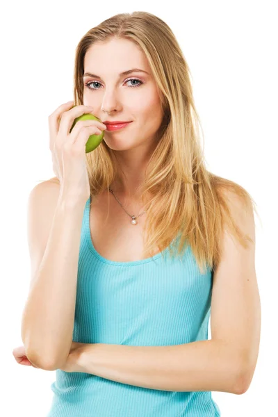 Прекрасна дівчина з зеленим яблуком — стокове фото