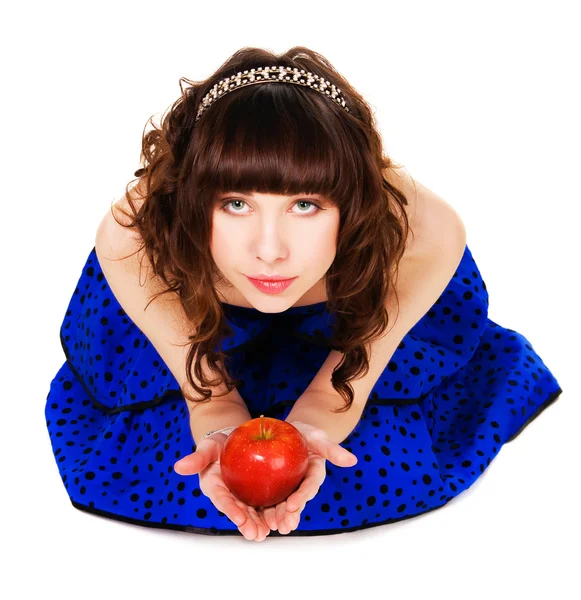 Chica encantadora con una manzana roja —  Fotos de Stock