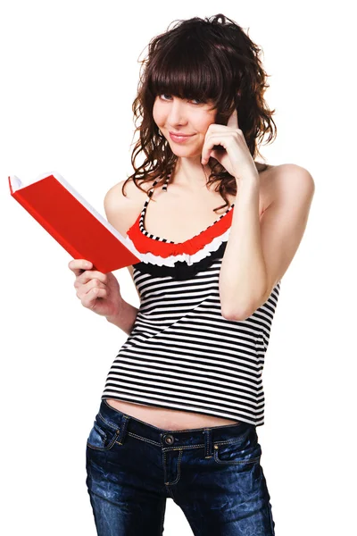 Linda estudiante con un libro rojo — Foto de Stock