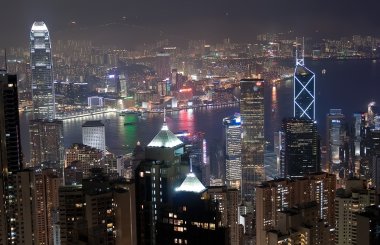 şehir merkezinde, gece hong Kong görünümü