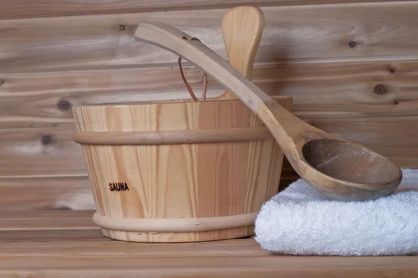 stock image Bucket And Ladle Spoon in Sauna