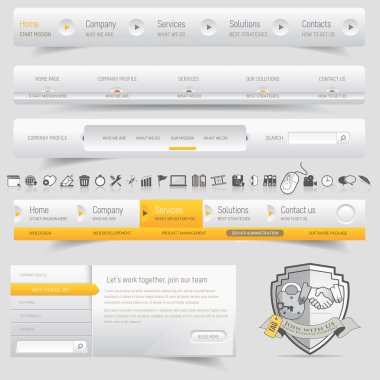 Web site design navigation template elements with icons set clipart