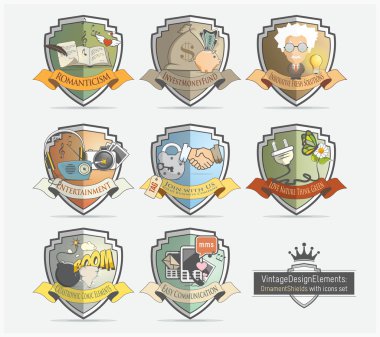 Design icons set with badges shields clipart