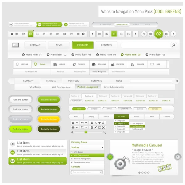 Web site design navigation template elements with icons set — Stock Vector