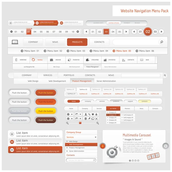 Web site design navigation template elements with icons set — ストックベクタ