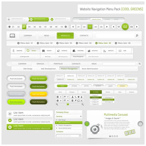 Elementos de modelo de navegação de design de site com ícones definidos —  Vetores de Stock