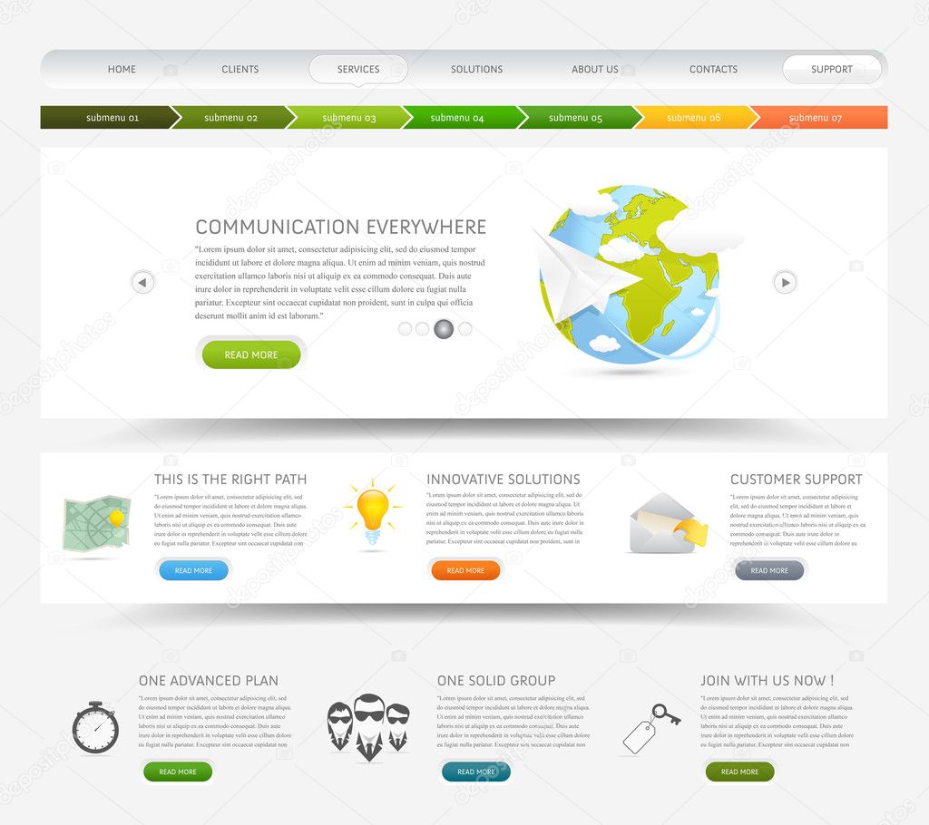Web design website template with colorful icons